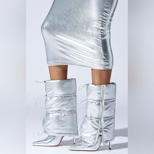 AZALEA WANG "Y2SLAY DREAMS" Size 12 Stylish Silver Puffer Women's Boots